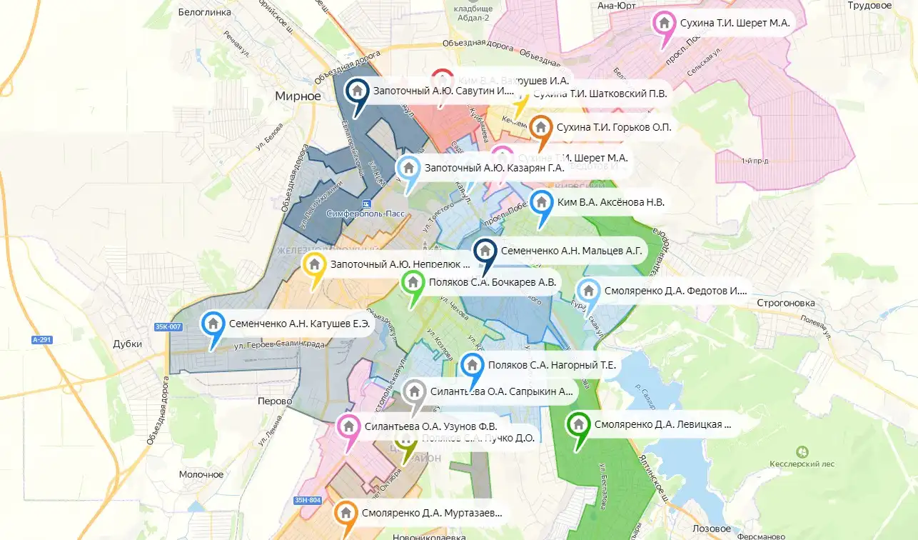 Появилась карта Симферополя с ответственными за каждый район
